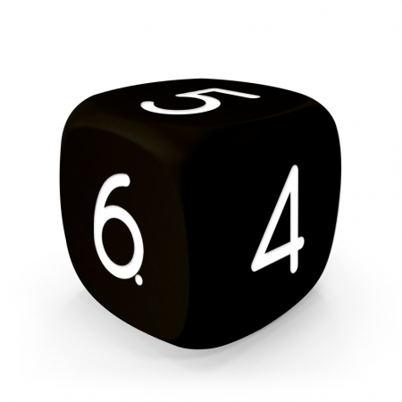 Dado Mokko D6 con números tamaño extra esquina redondeada color sólido negro Dado Mokko D6 con números tamaño extra esquina redondeada color sólido negro