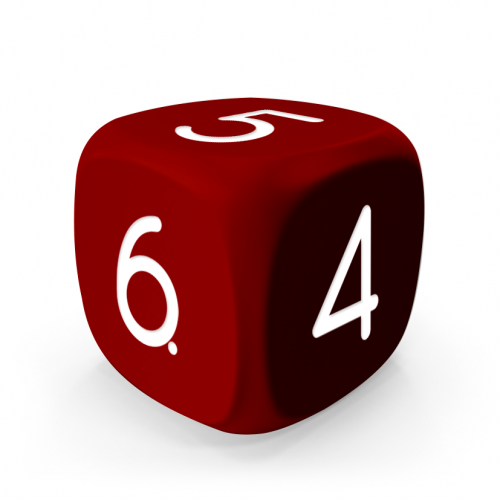 Dado Mokko D6 con números tamaño extra esquina redondeada color sólido rojo oscuro