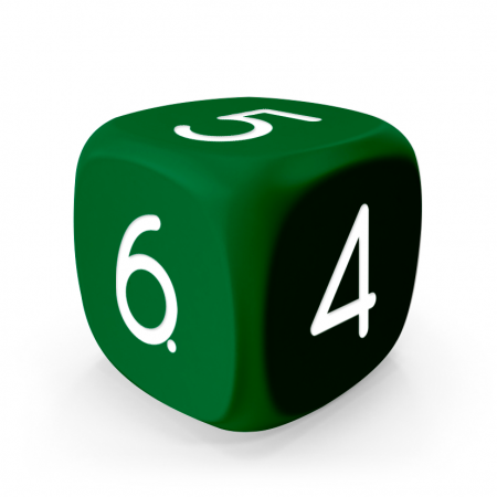 Dado Mokko D6 con números tamaño extra esquina redondeada color sólido verde bosque Dado Mokko D6 con números tamaño extra esquina redondeada color sólido verde bosque