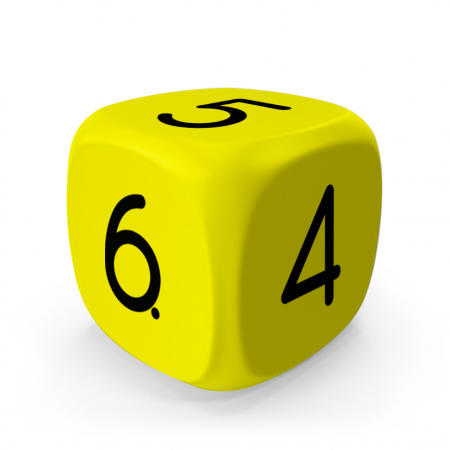 Dado Mokko D6 con números tamaño extra esquina redondeada color sólido amarillo limón Dado Mokko D6 con números tamaño extra esquina redondeada color sólido amarillo limón