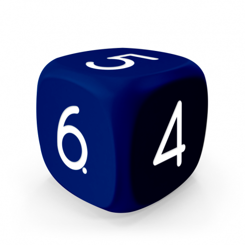 Dado Mokko D6 con números tamaño extra esquina redondeada color sólido azul royal
