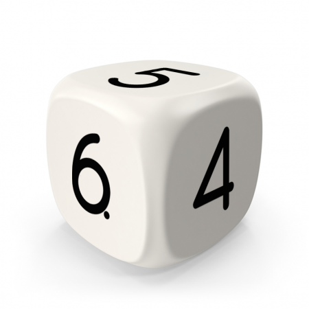 Dado Mokko D6 con números tamaño extra esquina redondeada color sólido blanco Dado Mokko D6 con números tamaño extra esquina redondeada color sólido blanco