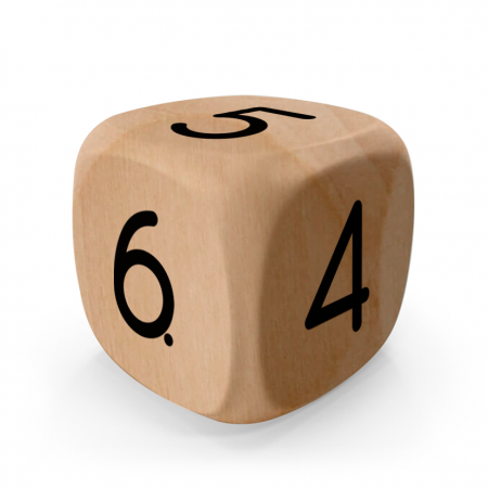 Dado Mokko D6 con números tamaño extra esquina redondeada madera claro