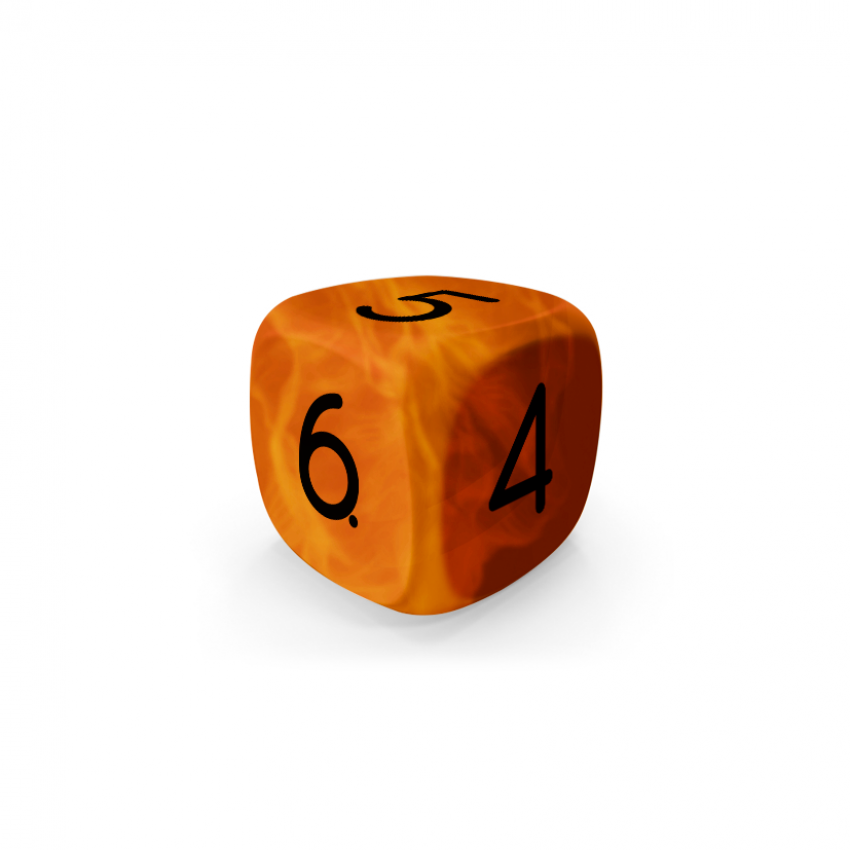 Dado Mokko D6 con números tamaño mini esquina redondeada efecto mármol naranja Dado Mokko D6 con números tamaño mini esquina redondeada efecto mármol naranja
