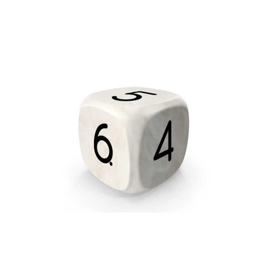 Dado Mokko D6 con números tamaño mini esquina redondeada efecto mármol blanco Dado Mokko D6 con números tamaño mini esquina redondeada efecto mármol blanco