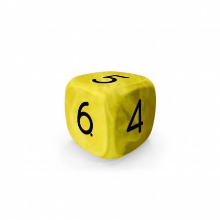 Dado Mokko D6 con números tamaño mini esquina redondeada efecto mármol amarillo Dado Mokko D6 con números tamaño mini esquina redondeada efecto mármol amarillo