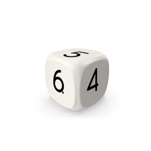 Dado Mokko D6 con números tamaño mini esquina redondeada color sólido blanco