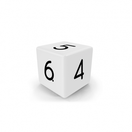 Dado Mokko D6 con números tamaño mini esquina recta color sólido blanco