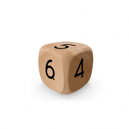 Dado Mokko D6 con números tamaño mini esquina redondeada madera claro