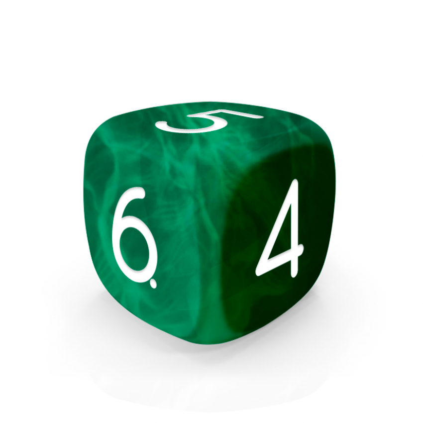 Dado Mokko D6 con números tamaño plus esquina redondeada efecto mármol verde bosque Dado Mokko D6 con números tamaño plus esquina redondeada efecto mármol verde bosque