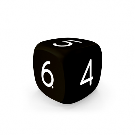 Dado Mokko D6 con números tamaño plus esquina redondeada color sólido negro Dado Mokko D6 con números tamaño plus esquina redondeada color sólido negro