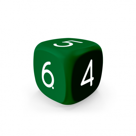 Dado Mokko D6 con números tamaño plus esquina redondeada color sólido verde bosque Dado Mokko D6 con números tamaño plus esquina redondeada color sólido verde bosque