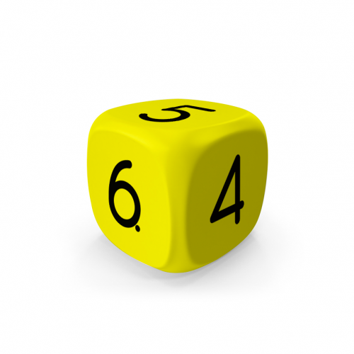 Dado Mokko D6 con números tamaño plus esquina redondeada color sólido amarillo limón