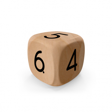 Dado Mokko D6 con números tamaño plus esquina redondeada madera claro