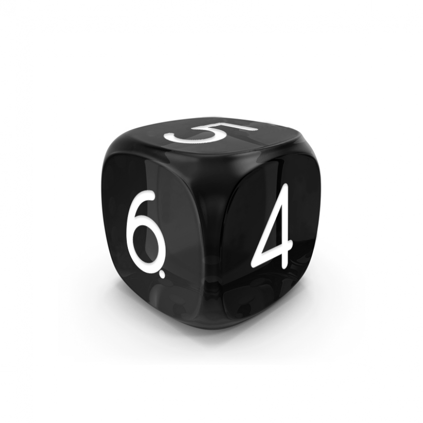 Dado Mokko D6 con números tamaño estándar esquina redondeada efecto gema negro Dado Mokko D6 con números tamaño estándar esquina redondeada efecto gema negro