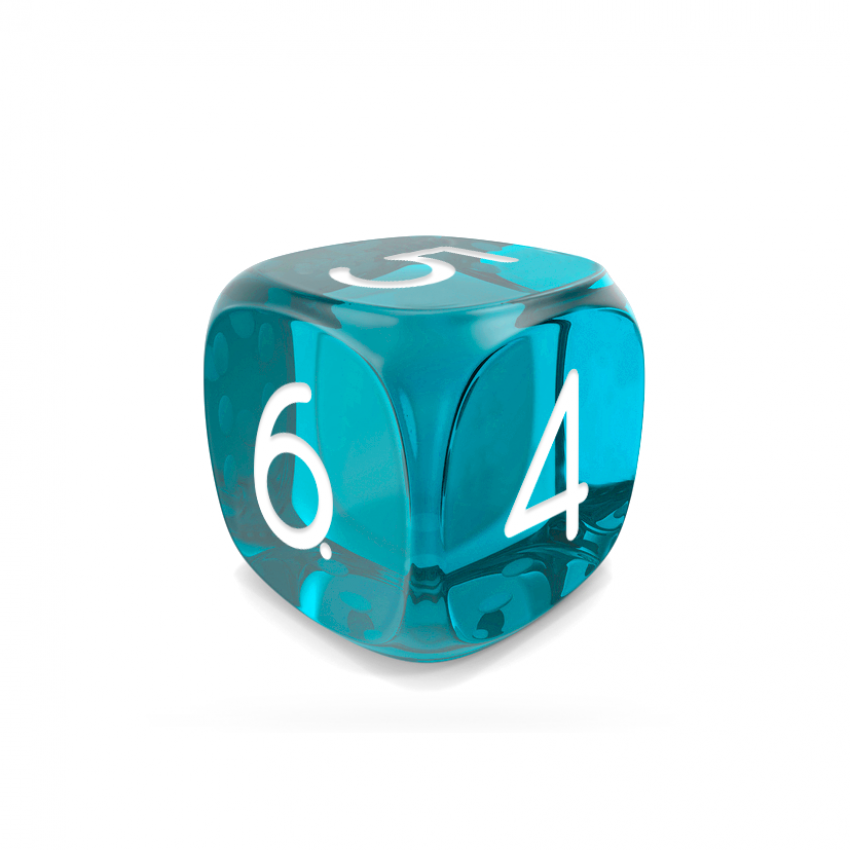 Dado Mokko D6 con números tamaño estándar esquina redondeada efecto gema celeste Dado Mokko D6 con números tamaño estándar esquina redondeada efecto gema celeste