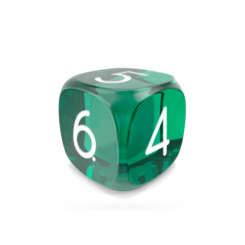 Dado Mokko D6 con números tamaño estándar esquina redondeada efecto gema esmeralda