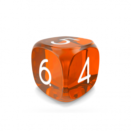 Dado Mokko D6 con números tamaño estándar esquina redondeada efecto gema naranja Dado Mokko D6 con números tamaño estándar esquina redondeada efecto gema naranja