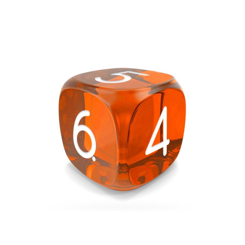 Dado Mokko D6 con números tamaño estándar esquina redondeada efecto gema naranja Dado Mokko D6 con números tamaño estándar esquina redondeada efecto gema naranja
