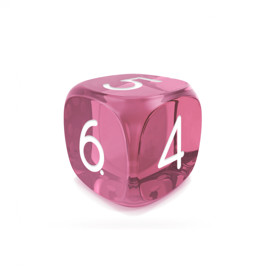 Dado Mokko D6 con números tamaño estándar esquina redondeada efecto gema rosa Dado Mokko D6 con números tamaño estándar esquina redondeada efecto gema rosa