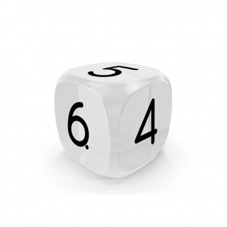 Dado Mokko D6 con números tamaño estándar esquina redondeada efecto gema blanco Dado Mokko D6 con números tamaño estándar esquina redondeada efecto gema blanco