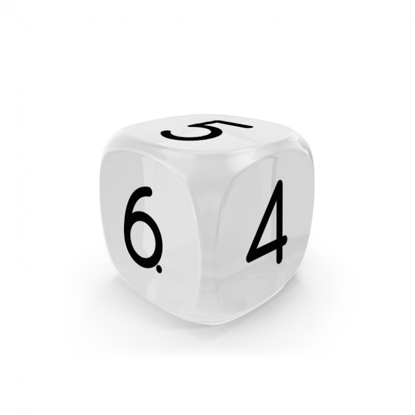 Dado Mokko D6 con números tamaño estándar esquina redondeada efecto gema blanco Dado Mokko D6 con números tamaño estándar esquina redondeada efecto gema blanco