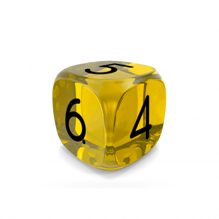 Dado Mokko D6 con números tamaño estándar esquina redondeada efecto gema amarillo Dado Mokko D6 con números tamaño estándar esquina redondeada efecto gema amarillo