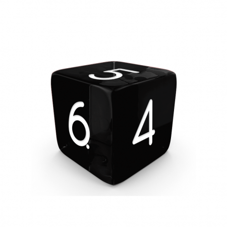Dado Mokko D6 con números tamaño estándar esquina recta efecto gema negro Dado Mokko D6 con números tamaño estándar esquina recta efecto gema negro