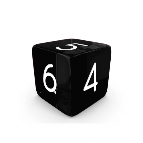 Dado Mokko D6 con números tamaño estándar esquina recta efecto gema negro