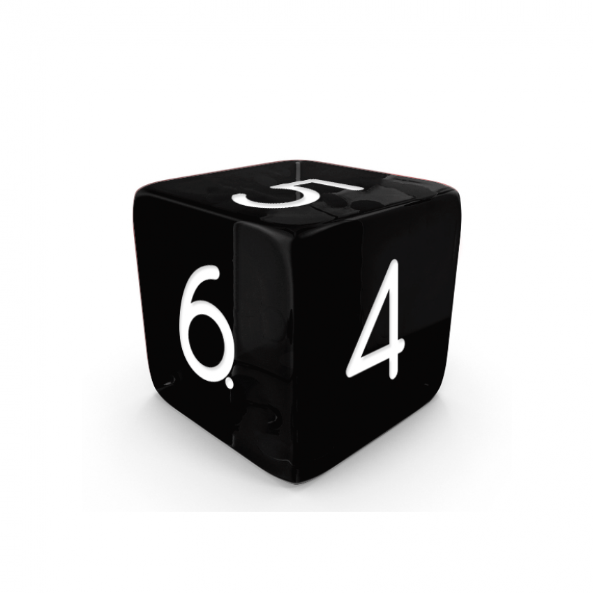 Dado Mokko D6 con números tamaño estándar esquina recta efecto gema negro Dado Mokko D6 con números tamaño estándar esquina recta efecto gema negro