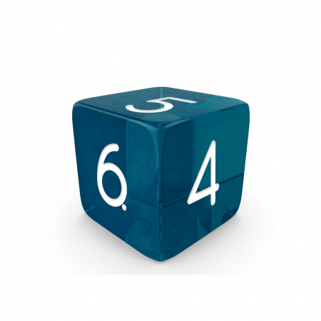 Dado Mokko D6 con números tamaño estándar esquina recta efecto gema azul Dado Mokko D6 con números tamaño estándar esquina recta efecto gema azul