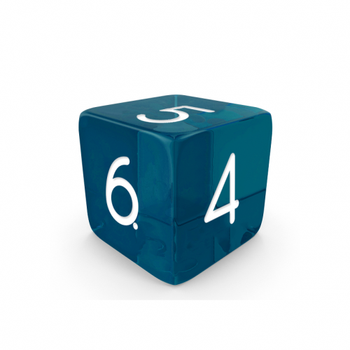 Dado Mokko D6 con números tamaño estándar esquina recta efecto gema azul