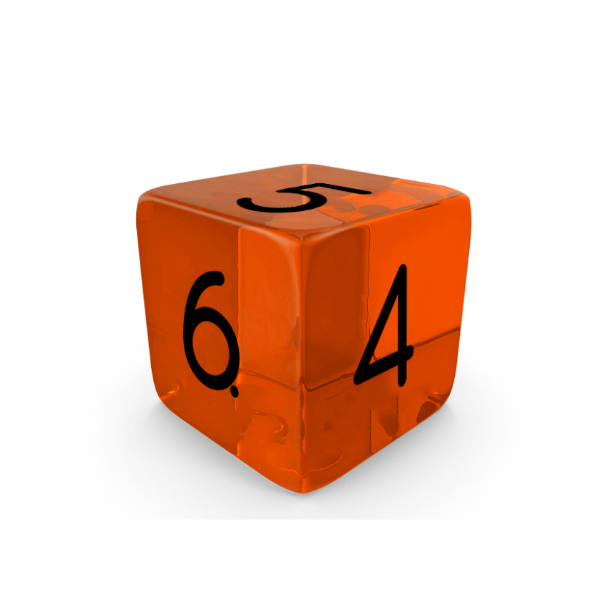 Dado Mokko D6 con números tamaño estándar esquina recta efecto gema naranja Dado Mokko D6 con números tamaño estándar esquina recta efecto gema naranja