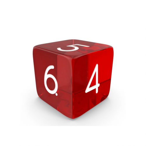 Dado Mokko D6 con números tamaño estándar esquina recta efecto gema rojo