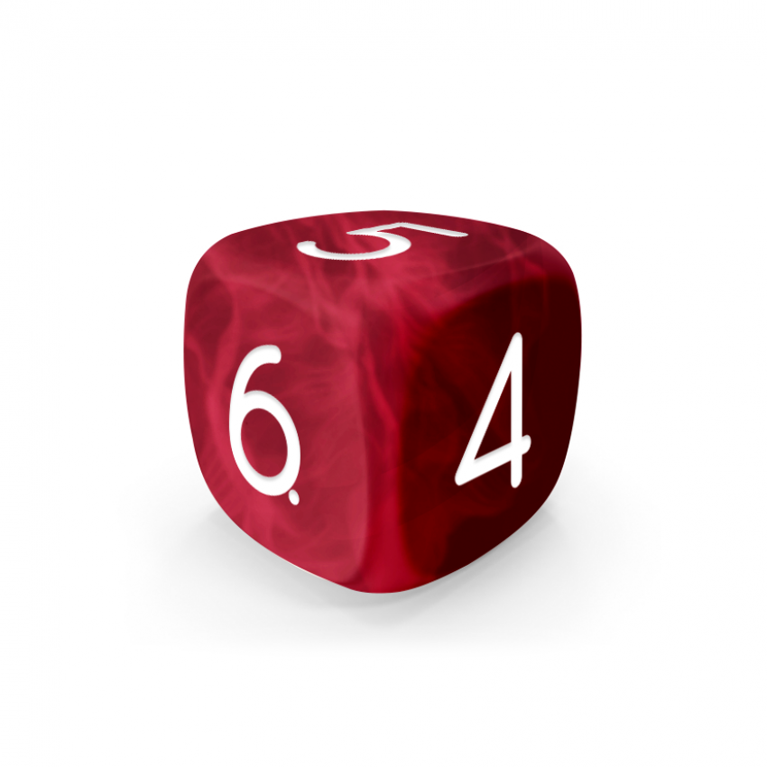 Dado Mokko D6 con números tamaño estándar esquina redondeada efecto mármol carmín Dado Mokko D6 con números tamaño estándar esquina redondeada efecto mármol carmín