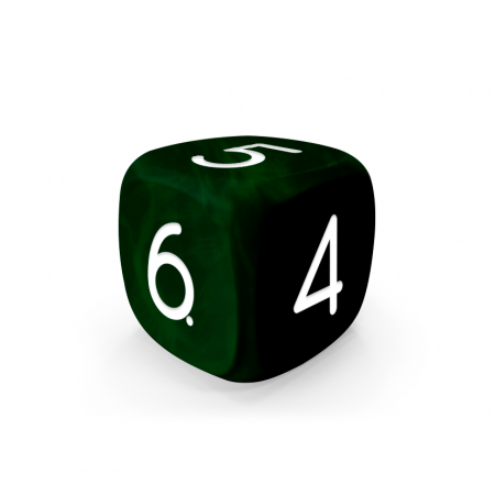 Dado Mokko D6 con números tamaño estándar esquina redondeada efecto mármol verde oscuro Dado Mokko D6 con números tamaño estándar esquina redondeada efecto mármol verde oscuro