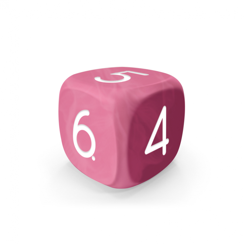 Dado Mokko D6 con números tamaño estándar esquina redondeada efecto mármol rosa chicle Dado Mokko D6 con números tamaño estándar esquina redondeada efecto mármol rosa chicle