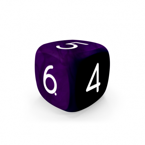 Dado Mokko D6 con números tamaño estándar esquina redondeada efecto mármol violeta Dado Mokko D6 con números tamaño estándar esquina redondeada efecto mármol violeta