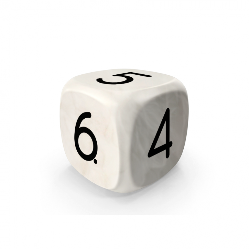 Dado Mokko D6 con números tamaño estándar esquina redondeada efecto mármol blanco Dado Mokko D6 con números tamaño estándar esquina redondeada efecto mármol blanco
