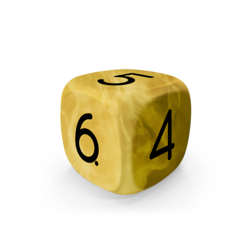 Dado Mokko D6 con números tamaño estándar esquina redondeada efecto mármol amarillo Dado Mokko D6 con números tamaño estándar esquina redondeada efecto mármol amarillo