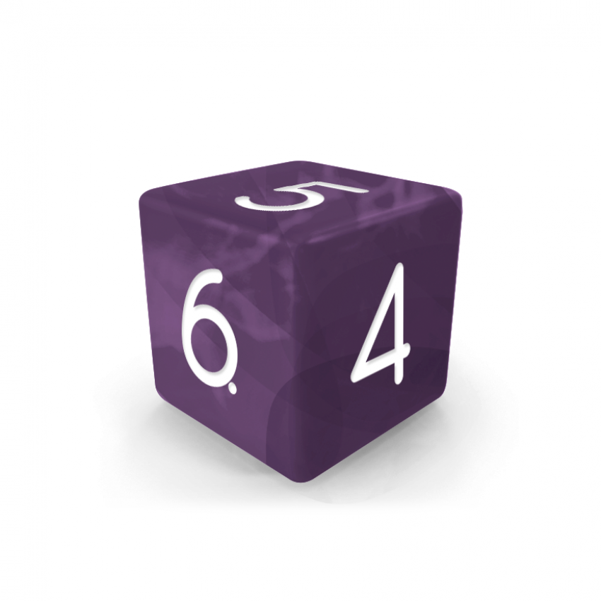 Dado Mokko D6 con números tamaño estándar esquina recta efecto mármol malva Dado Mokko D6 con números tamaño estándar esquina recta efecto mármol malva