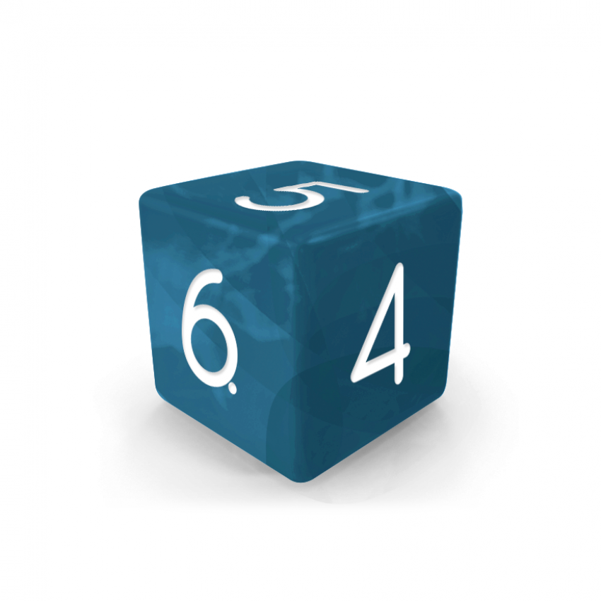 Dado Mokko D6 con números tamaño estándar esquina recta efecto mármol azul medio Dado Mokko D6 con números tamaño estándar esquina recta efecto mármol azul medio