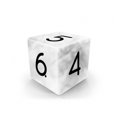 Dado Mokko D6 con números tamaño estándar esquina recta efecto mármol blanco
