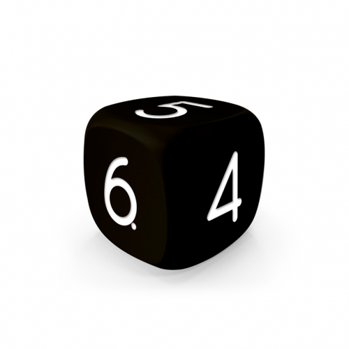 Dado Mokko D6 con números tamaño estándar esquina redondeada color sólido negro