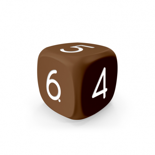 Dado Mokko D6 con números tamaño estándar esquina redondeada color sólido marrón