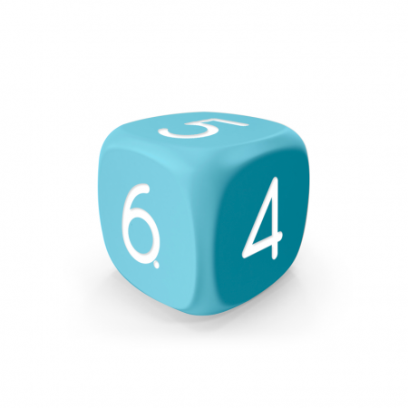 Dado Mokko D6 con números tamaño estándar esquina redondeada color sólido celeste Dado Mokko D6 con números tamaño estándar esquina redondeada color sólido celeste