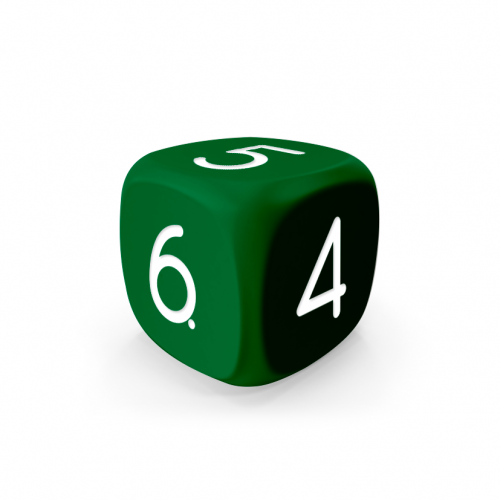 Dado Mokko D6 con números tamaño estándar esquina redondeada color sólido verde bosque