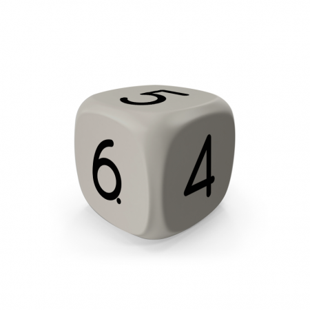 Dado Mokko D6 con números tamaño estándar esquina redondeada color sólido gris