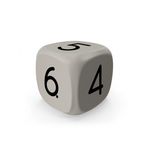 Dado Mokko D6 con números tamaño estándar esquina redondeada color sólido gris