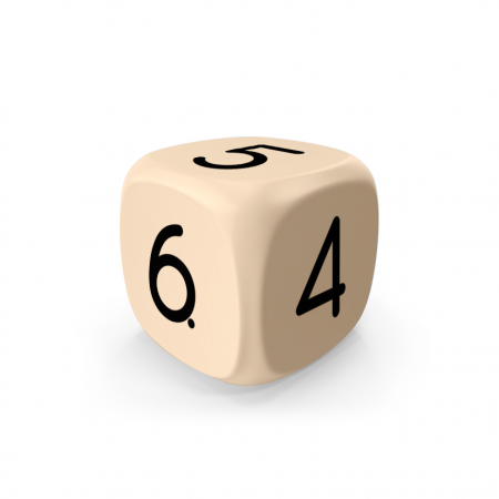Dado Mokko D6 con números tamaño estándar esquina redondeada color sólido marfil
